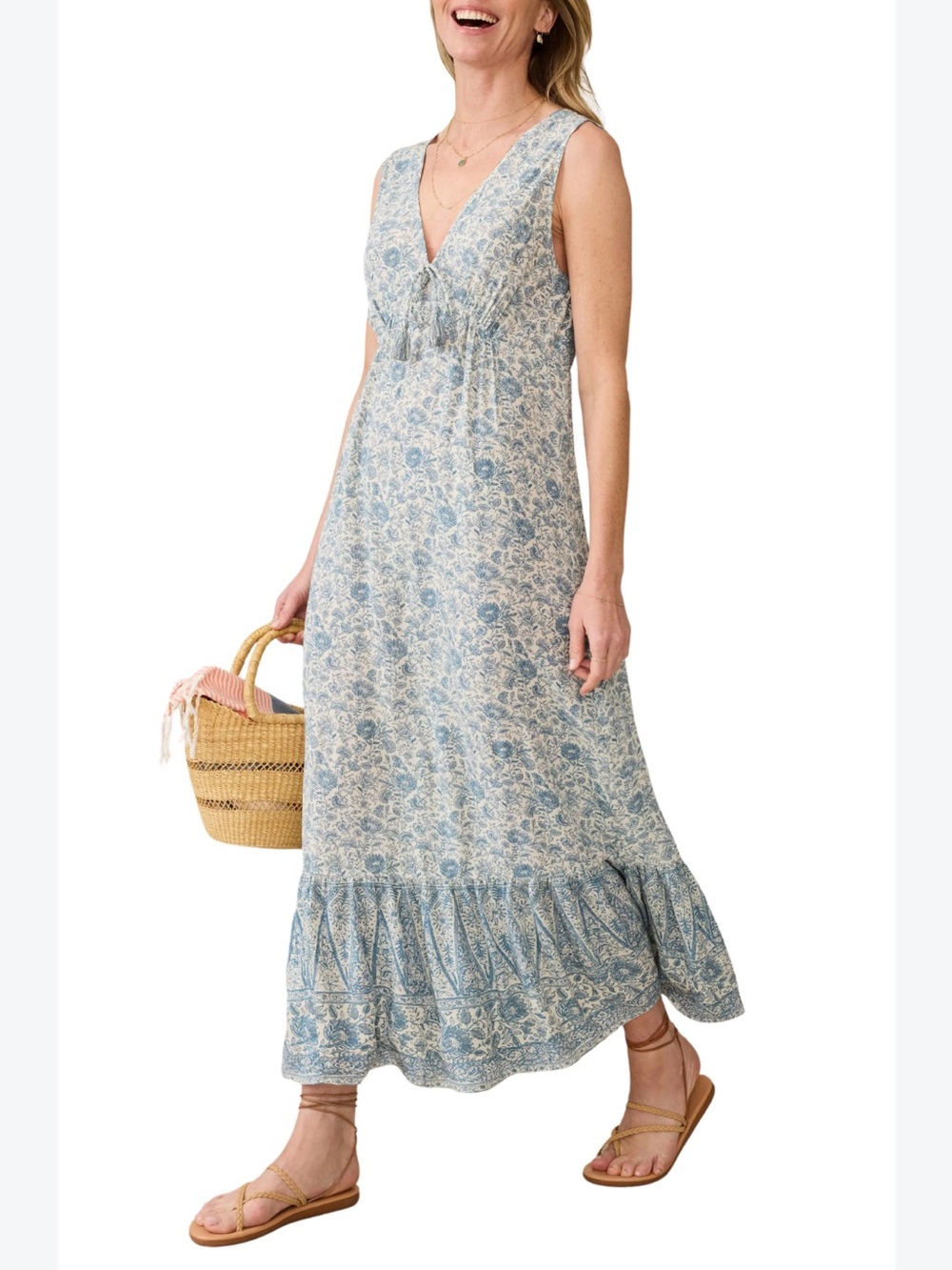 Feathery Eden Floral Print Ruffle Hem Sleeveless Maxi Dress